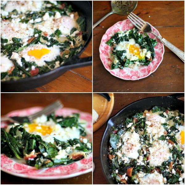 Sauteed Collard Greens with Bacon and Poached Eggs lowcarbology