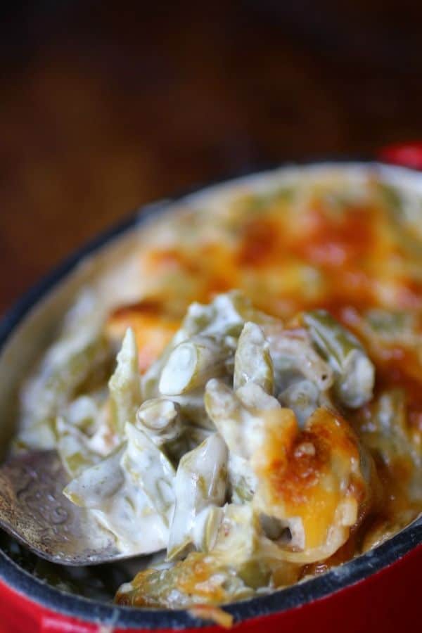 Delicious low carb green bean casserole recipe is so rich and cheesy! Lowcarb-ology.com